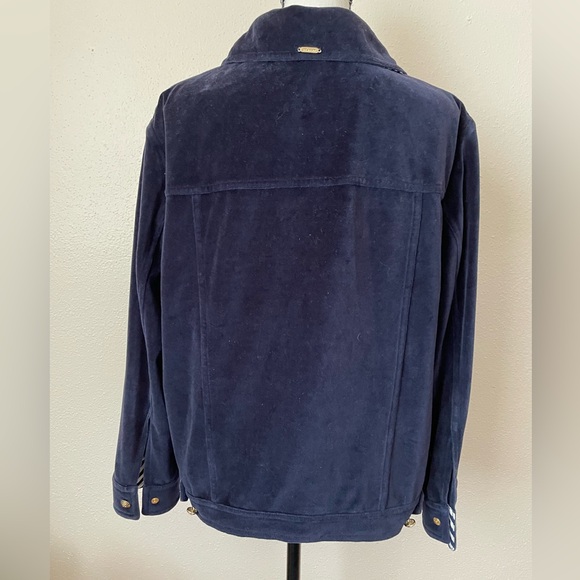 ST.JOHN SPORT by Marie Gray Cotton Blend Velvet Jacket Gold-Buttons Blue Sz.M - Picture 4 of 11